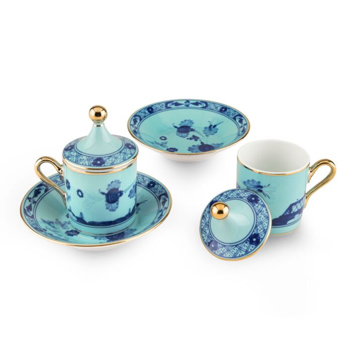 Ginori Oriente Italiano Iris Gold Rim Espresso Cup Set
