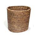 Matahari Rattan Antique Brown Oval Wastebasket - 11x8x11