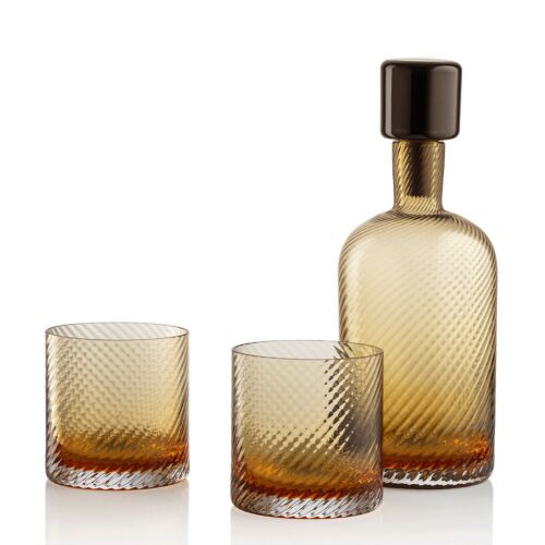 Nason Moretti Borealis Bottle & Old Fashioned Glass Amber