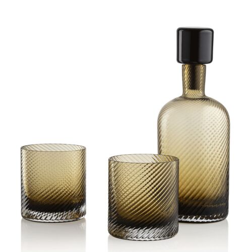 Nason Moretti Borealis Bottle & Old Fashioned Glass Bull Brown