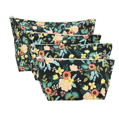 Dana Herbert Black Floral Cosmetic Bags
