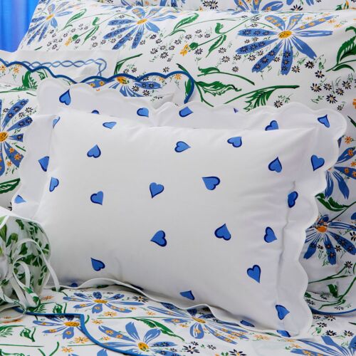 D. Porthault Coeurs Blue Boudoir Sham