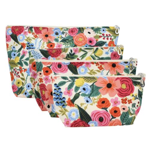 Dana Herbert Cream Pink Floral Cosmetic Bags