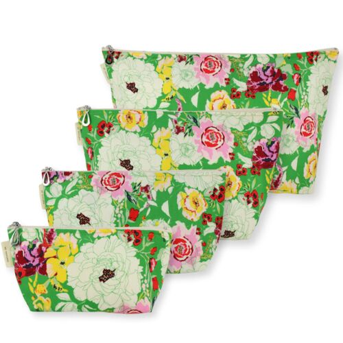 Dana Herbert Pink Peony Green Cosmetic Bags