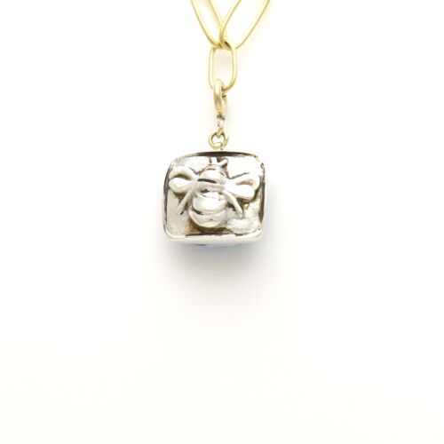 18K Gold-Dipped Silver Bee Reversible Labradorite Stone Pendant