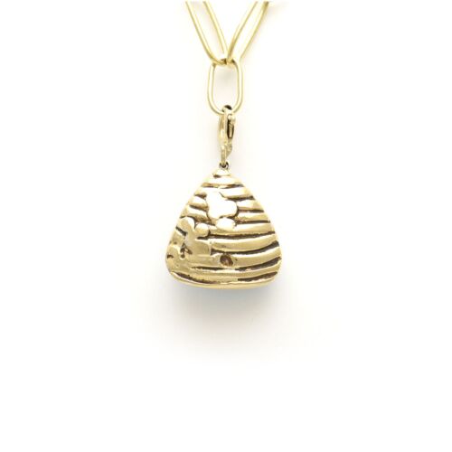 18K Gold-Dipped Beehive Reversible Light Blue Stone Pendant