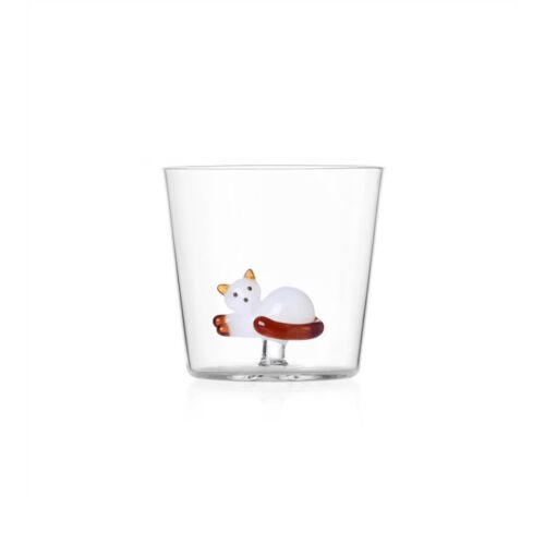  Ichendorf Glass Tumbler Tabby Cat White with Amber Tail