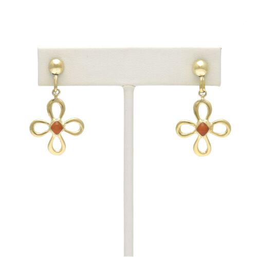 18K Gold-Dipped Flower with Orange Stone Earrings