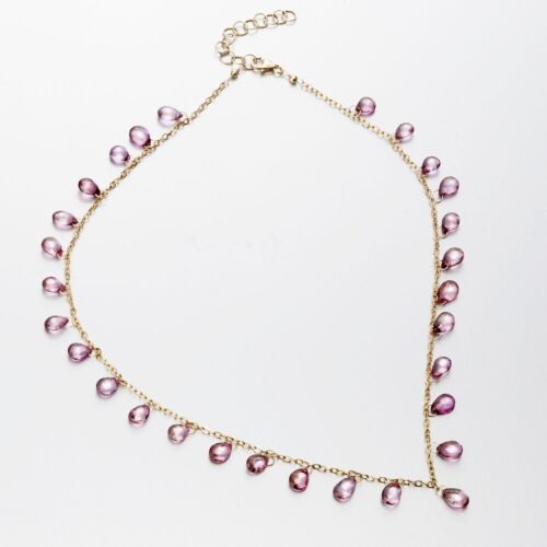 14K Pink Tourmaline & Chrome Diopside Necklace 