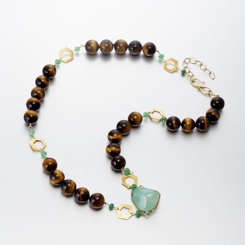14K Tiger Eye Chalcedony Necklace