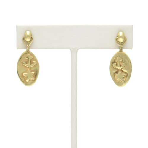 18K Gold-Dipped Anchor & Star Reversible Moon & Crown Earrings