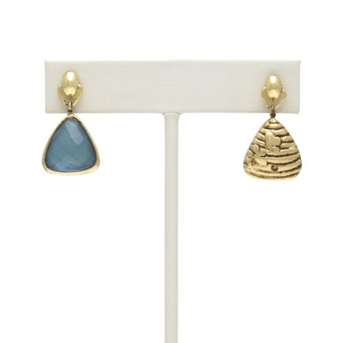 18K Gold-Dipped Beehive Reversible Blue Stone Earrings