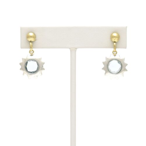 18K Gold-Dipped Silver Sun Light Blue Stone Earrings