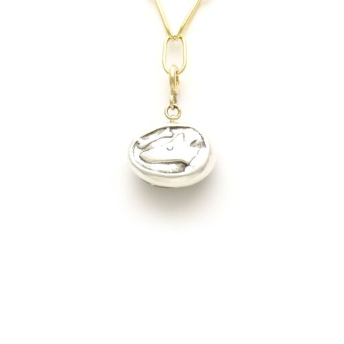 18K Gold-Dipped Silver Dog & Bone Reversible Light Blue Stone Pendant