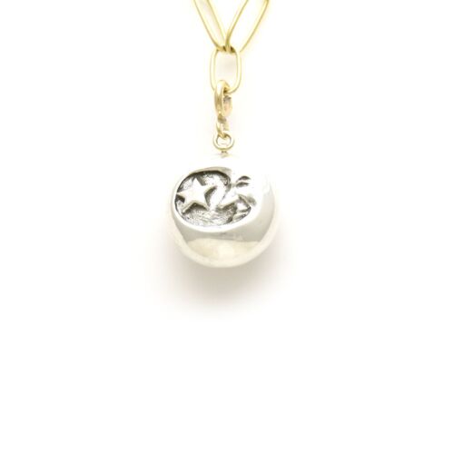 18K Gold-Dipped Silver Moon & Star Reversible Pink Stone Pendant