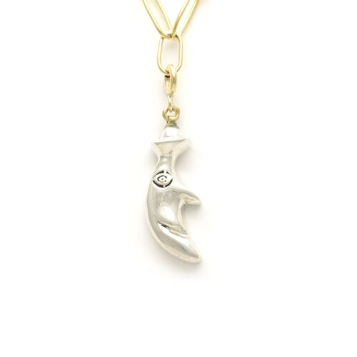 18K Gold-Dipped Silver Moon with Hat Charm Pendant