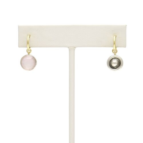 18K Gold-Dipped Silver Ball in Round Bezel Reversible Pink Stone Earrings