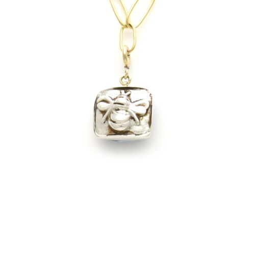 18K Gold-Dipped Silver Bee Reversible Pink Stone Pendant