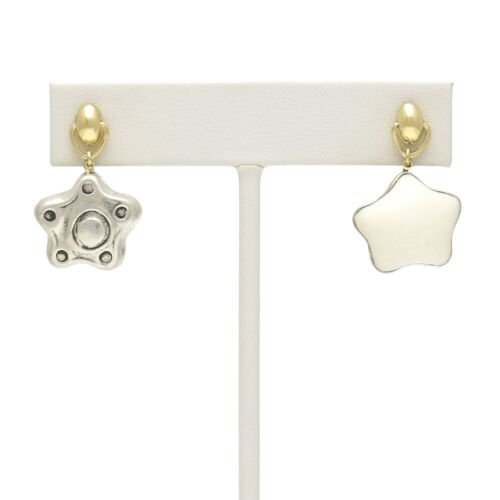 18K Gold-Dipped Silver Flower Reversible Bone Stone Earrings