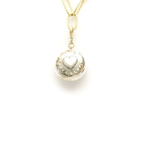 18K Gold-Dipped Silver Heart Charm Reversible Stone Pendant