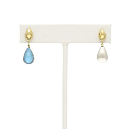 18K Gold-Dipped Silver Pod Reversible Blue Stone Earrings