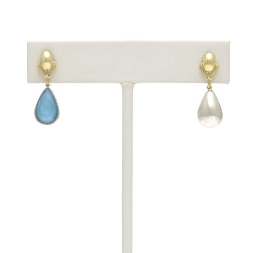 18K Gold-Dipped Silver Pod Reversible Blue Stone Earrings