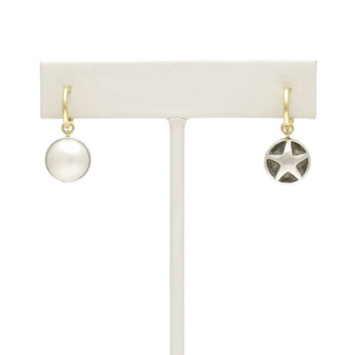 18K Gold-Dipped Silver Star Reversible Pearl Stone Earrings
