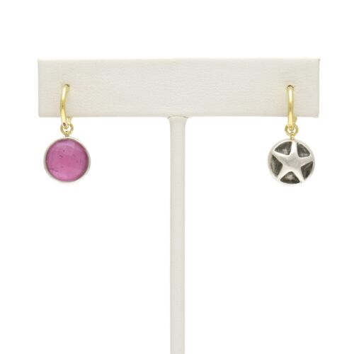 18K Gold-Dipped Silver Star Reversible Pink Stone Earrings