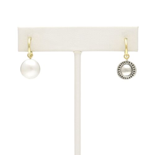 18K Gold-Dipped Silver Sun Reversible Pearl Stone Earrings