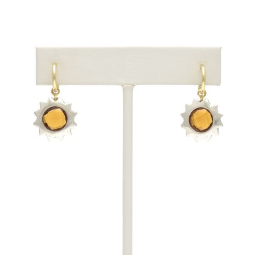 18K Gold-Dipped Silver Sun with Amber Stone Earrings