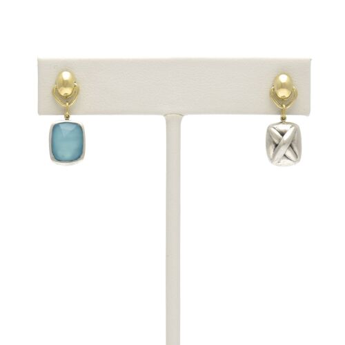 18K Gold-Dipped Silver X Reversible Turquoise Stone Earrings