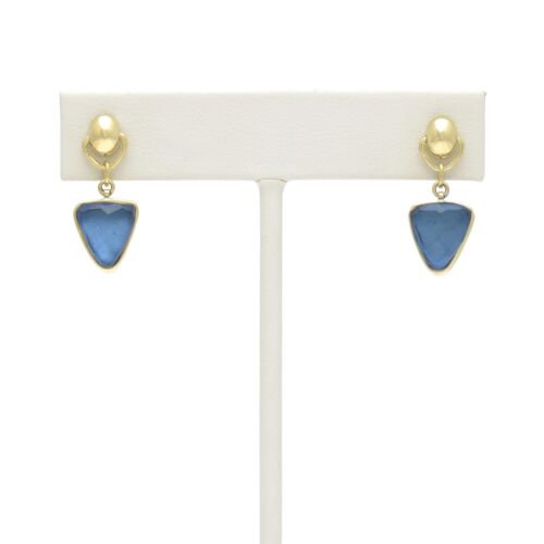 18K Gold-Dipped Soft Triangle Reversible Blue Stone Earrings