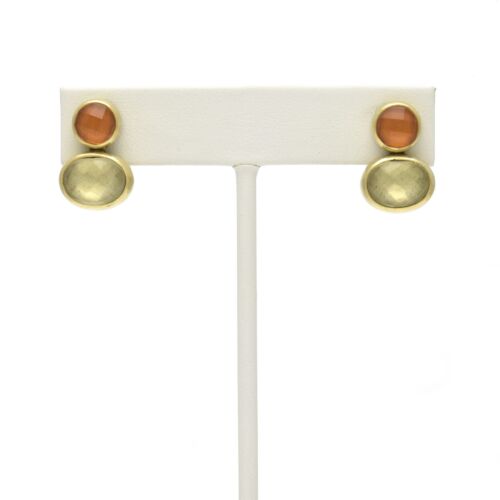 18K Gold-Dipped Tiny Two Amber Stone Earrings