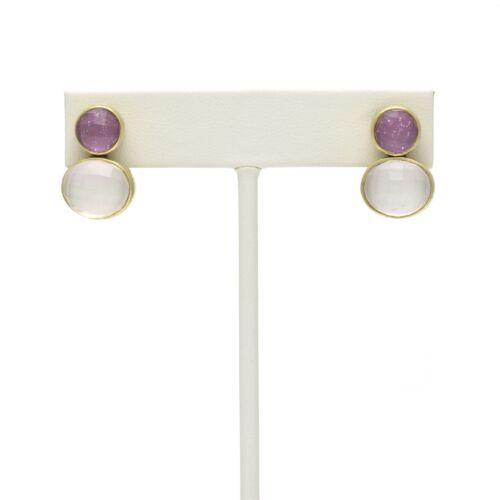 18K Gold-Dipped Tiny Two Stone Earrings
