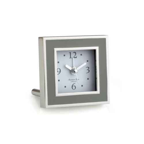 Addison Ross Alarm Clock Square Enamel & Silver Taupe