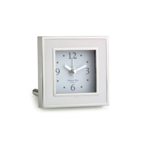 Addison Ross Alarm Clock Square Enamel & Silver White