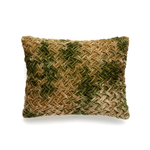 Anke Drechsel Silk Velvet Pillow Basket Weave Shaded Green 12x16"