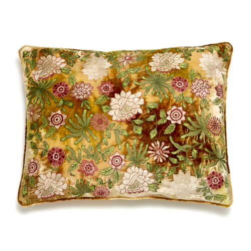 Anke Drechsel Silk Velvet Pillow Bouquet Shaded Yellow 16x20"