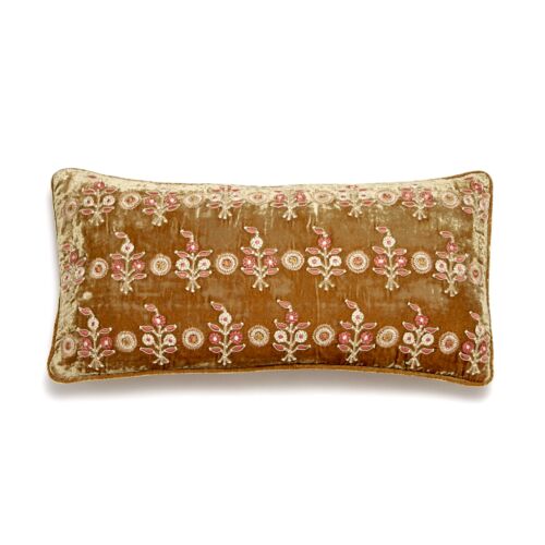 Anke Drechsel Silk Velvet Pillow Gujarat Flower Gold Bronze 10x20"