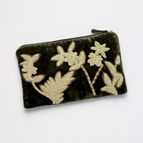 Anke Drechsel Silk Velvet Pouch Candolyn Dark Green