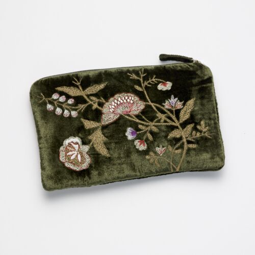 Anke Drechsel Silk Velvet Pouch Jane Dark Green