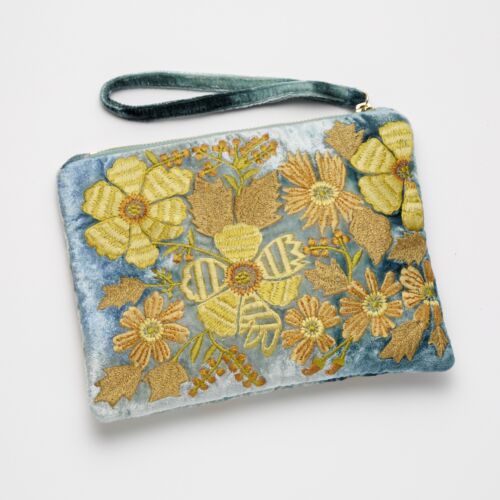 Anke Drechsel Silk Velvet Pouch Large Alba Shaded Indigo