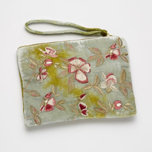 Anke Drechsel Silk Velvet Pouch Large Botanica Shaded Mint