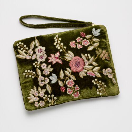 Anke Drechsel Silk Velvet Pouch Large Liza Grass Green