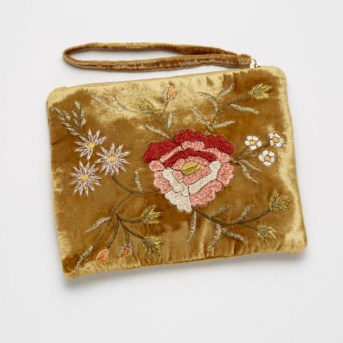 Anke Drechsel Silk Velvet Pouch Large Sophia Antique Gold