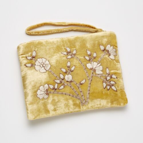 Anke Drechsel Silk Velvet Pouch Large Tuileries Corn Yellow
