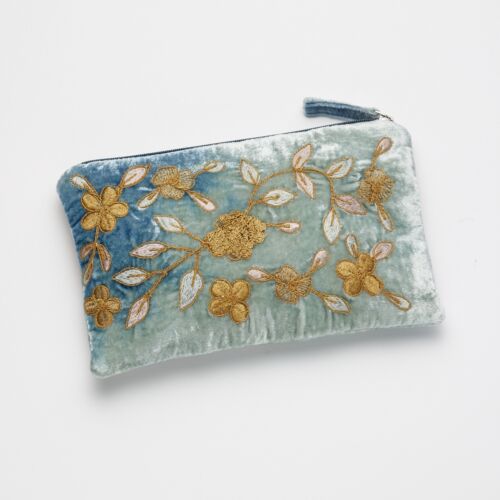 Anke Drechsel Silk Velvet Pouch Sona Shaded Indigo