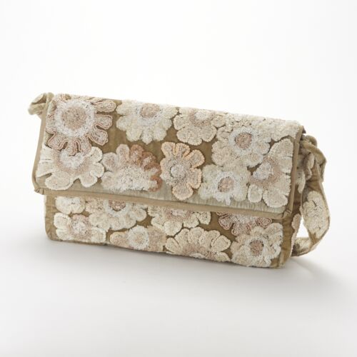 Anke Drechsel Silk Velvet Shoulder Bag Purse Silver Green