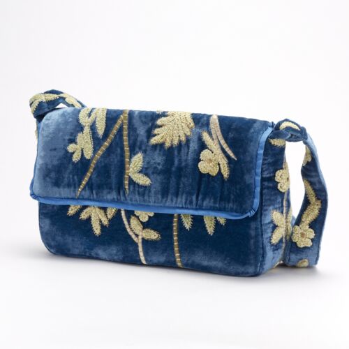 Anke Drechsel Silk Velvet Shoulder Bag Purse Riviera Blue