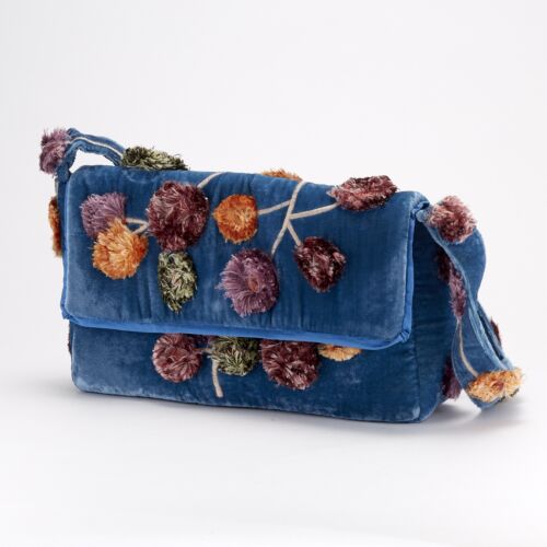 Anke Drechsel Silk Velvet Shoulder Bag Purse Wildflower Riviera Blue